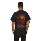 Burn the Fear Flaming Skull T-Shirt in Black — model view