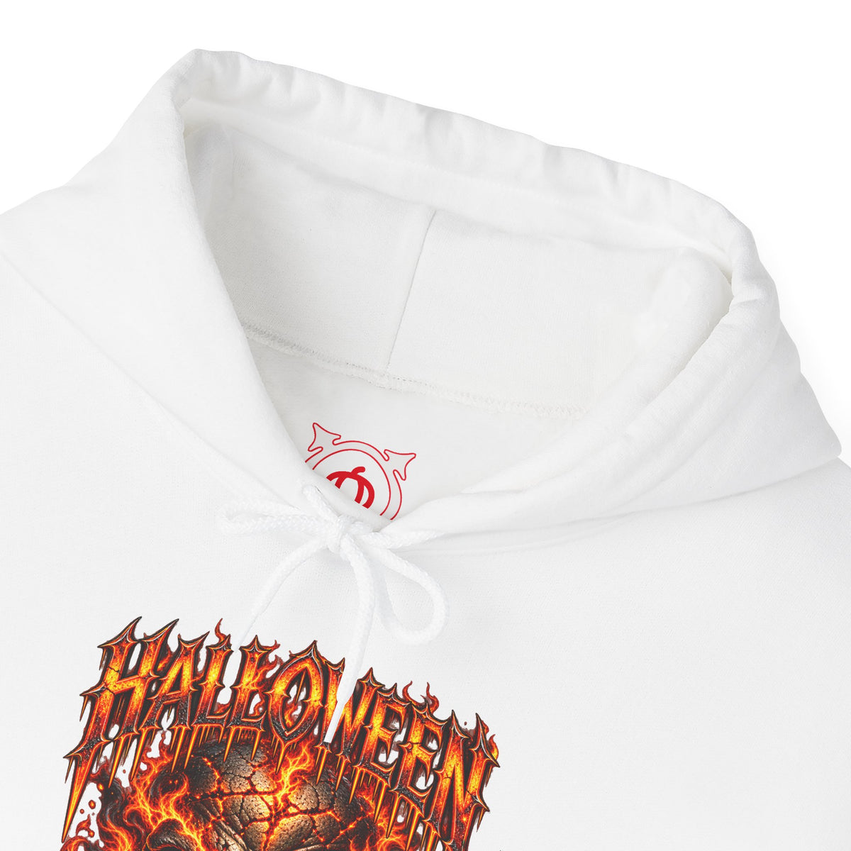 Born from Darkness Flaming Skull Hoodie in White — front view