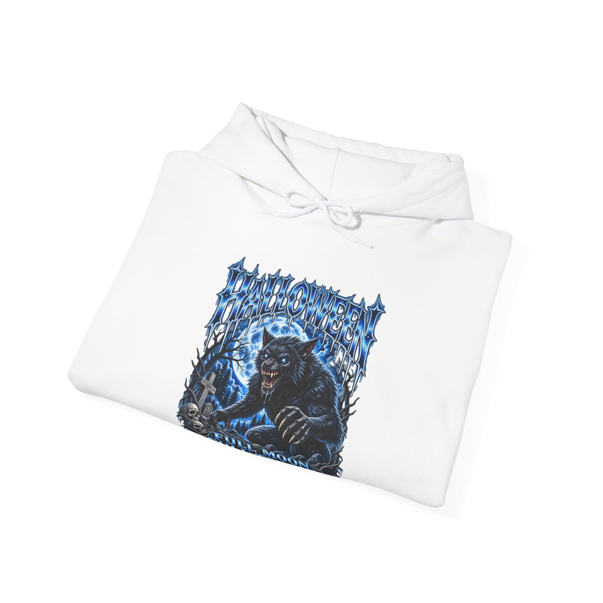 Full Moon Terror Werewolf Hoodie in White — folded view