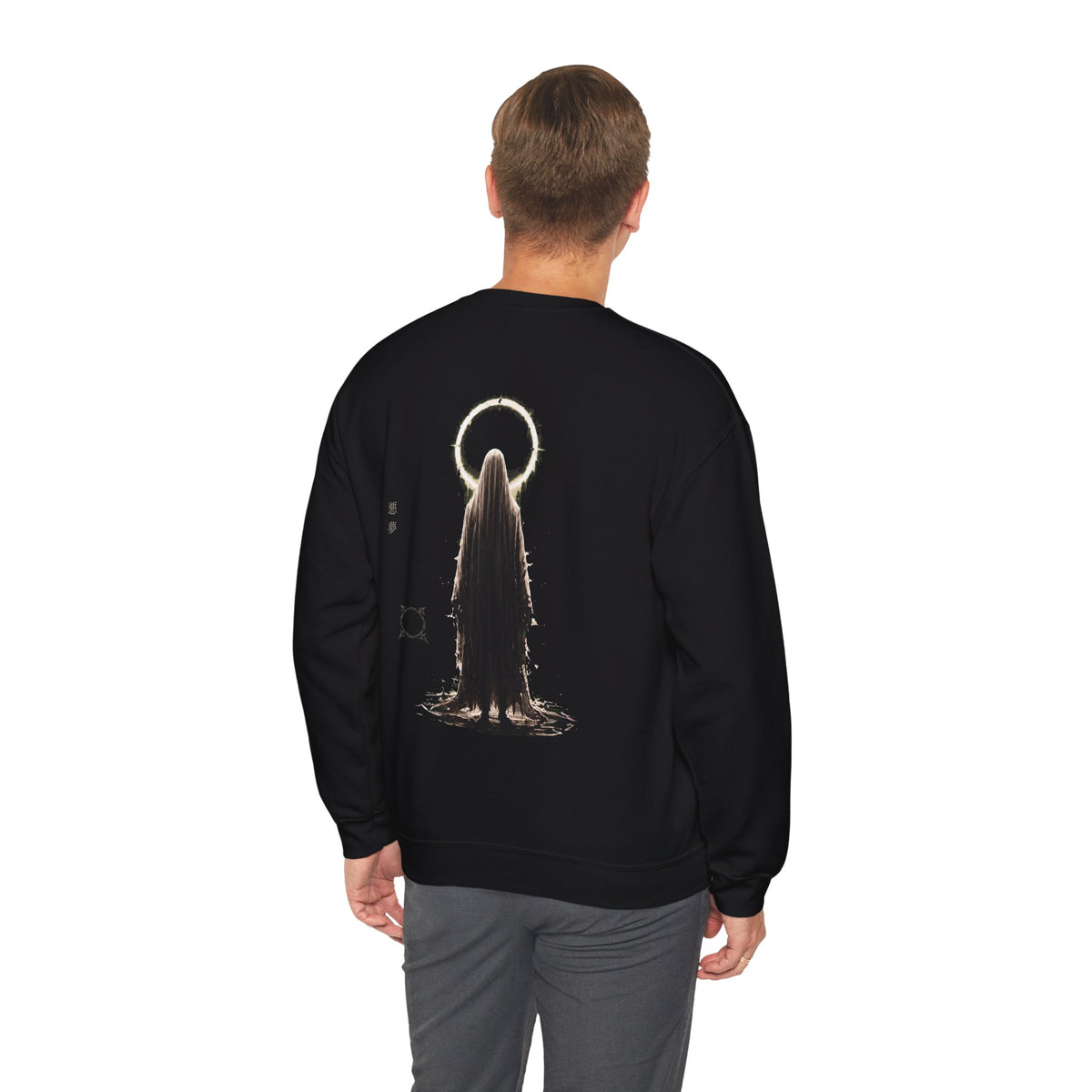 Pale Halo Ghost Sweatshirt in Black — model view