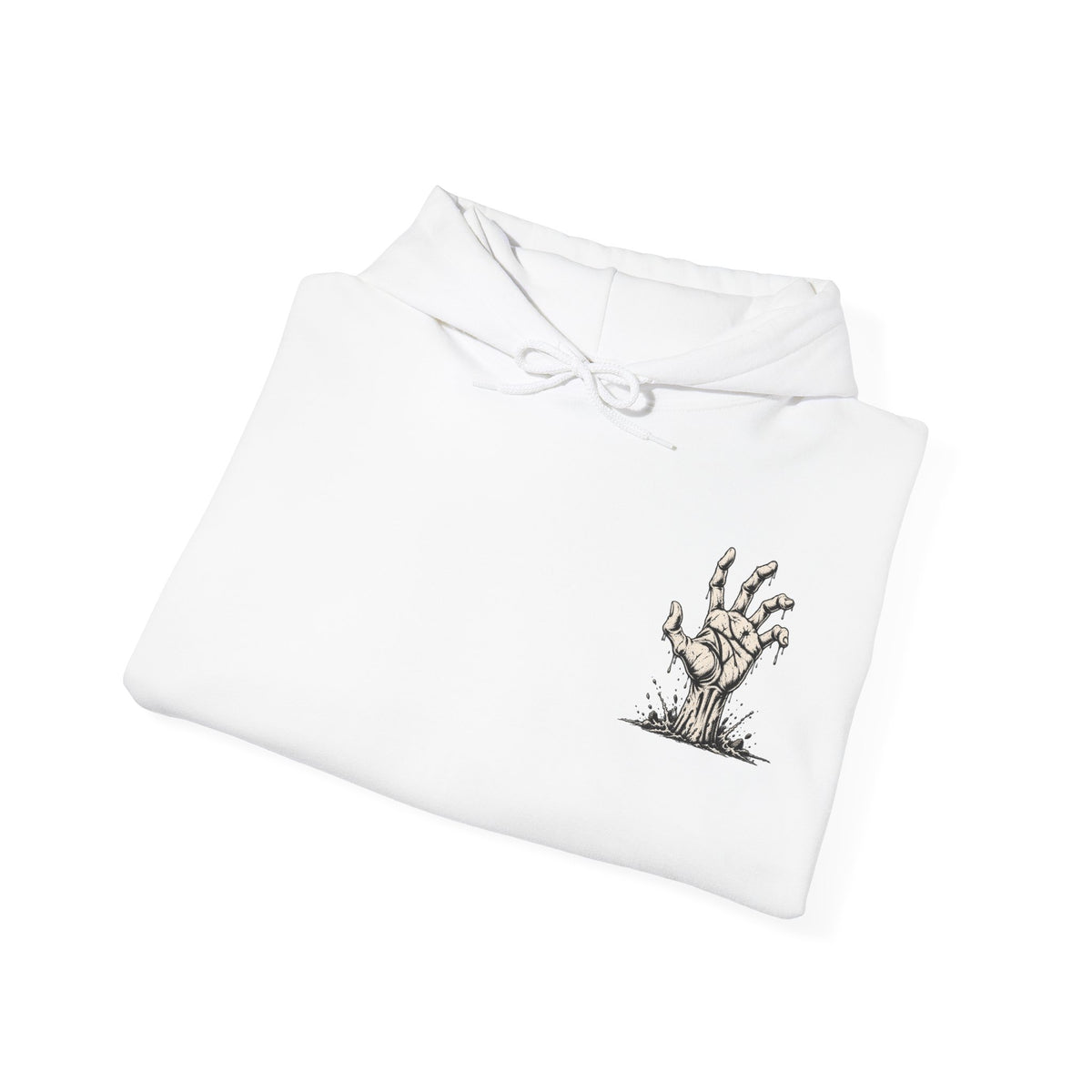 Still Reaching Zombie Hand Hoodie in White — folded view