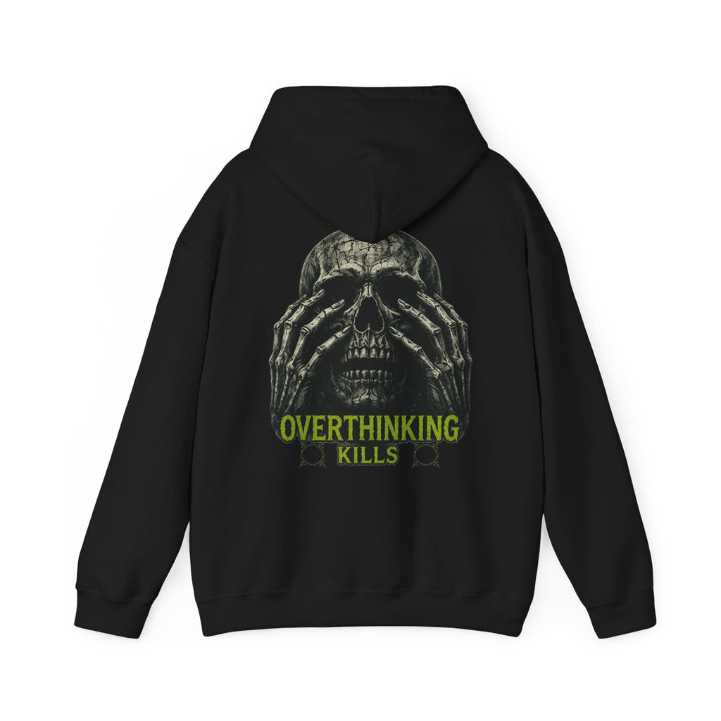 Overthinking Kills Skull Hoodie in Black — back view