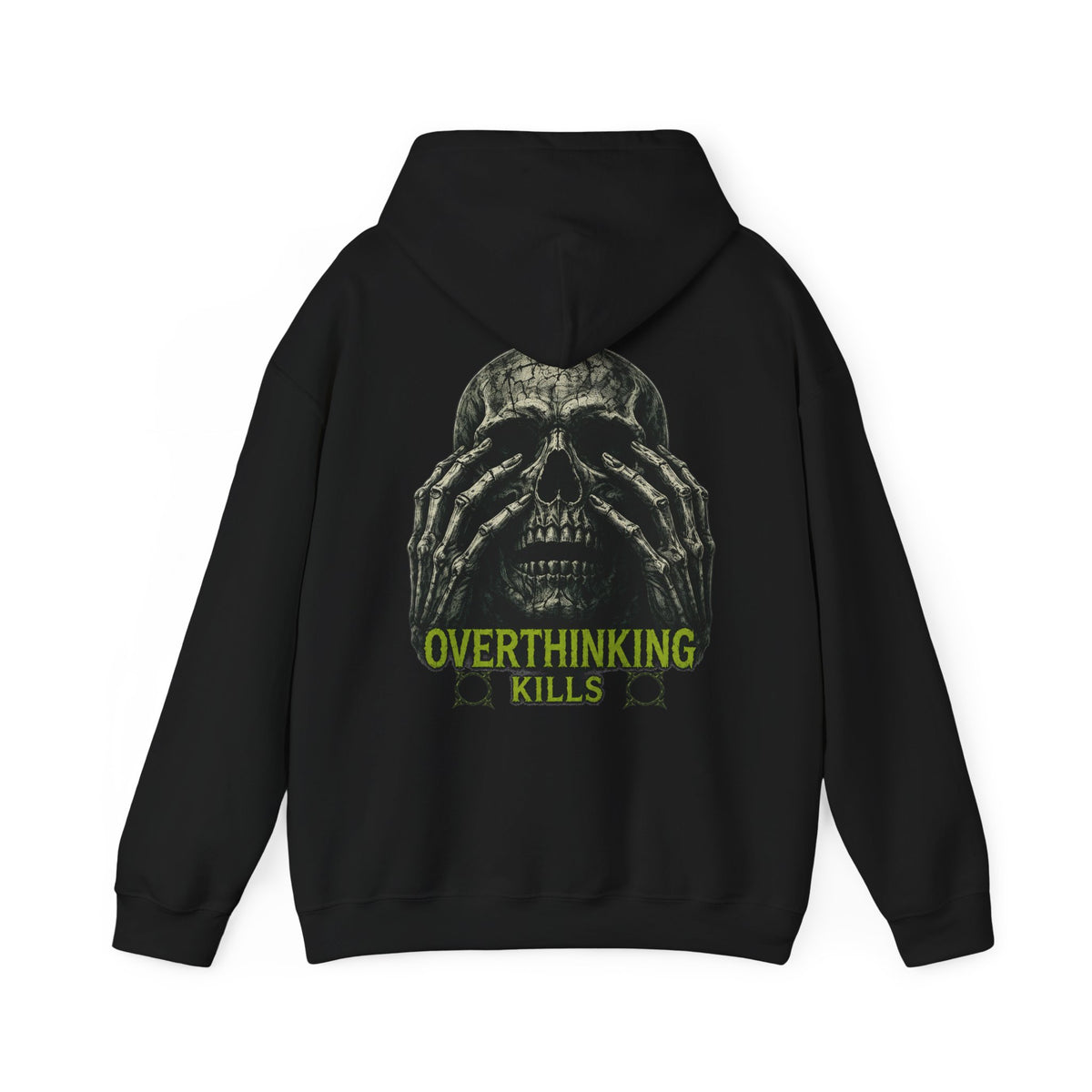 Overthinking Kills Skull Hoodie in Black — back view