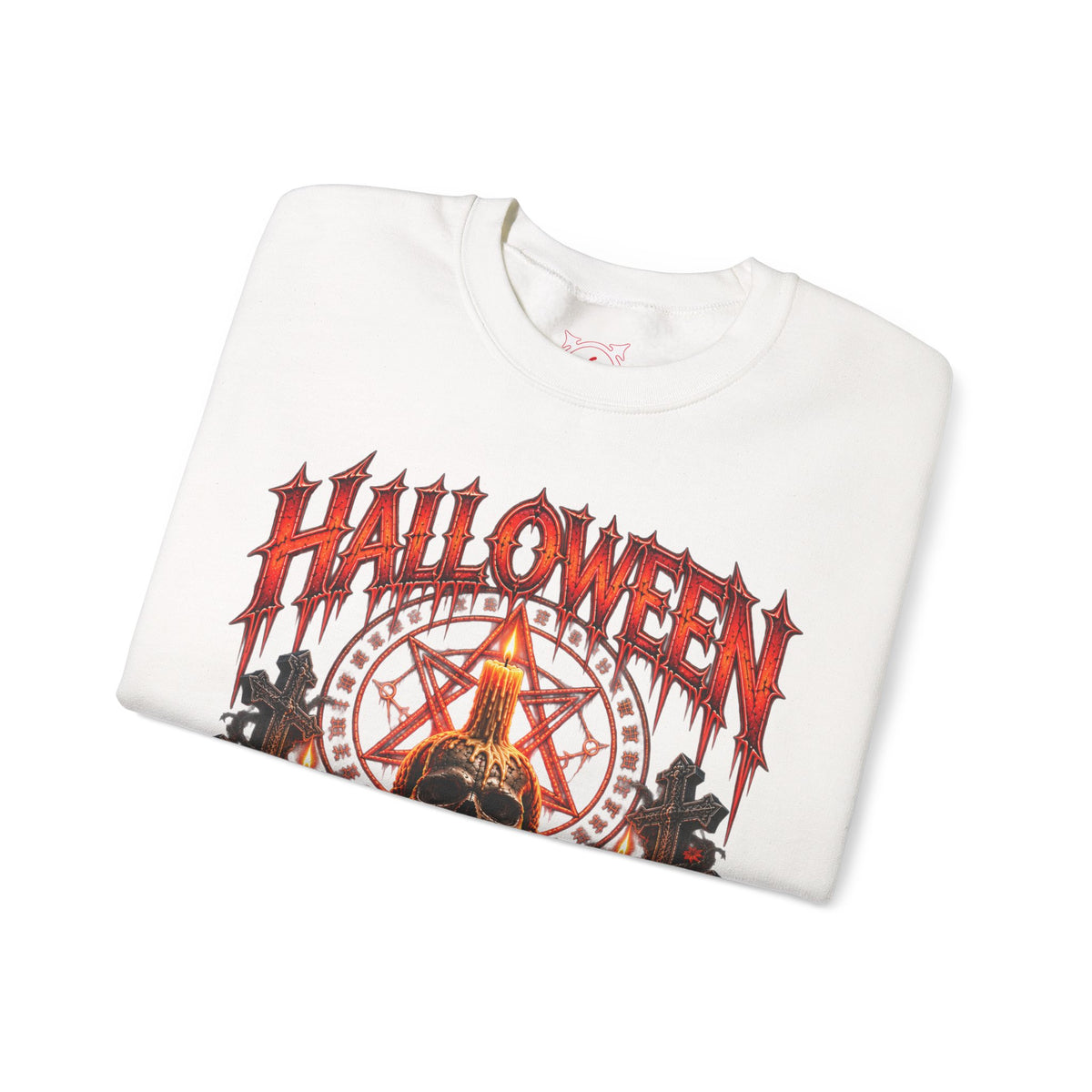 Worship the Dark Occult Sweatshirt in White — folded view