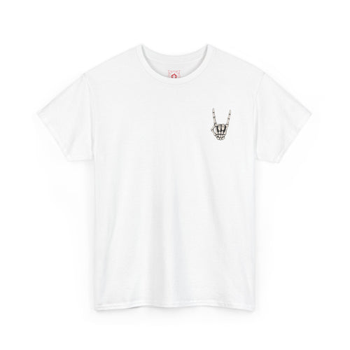 Bone Sign Skeleton Hand T-Shirt in White — front view