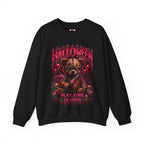 Playtime Is Over Creepy Teddy Bear Sweatshirt in Black — front view