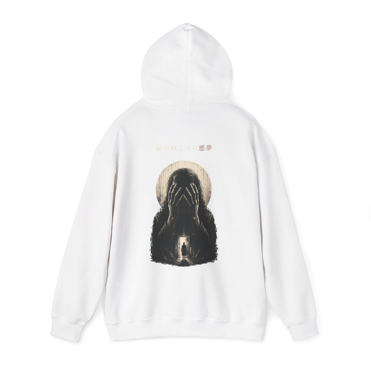 Behind Every Door Nightmare Hoodie in White — back view