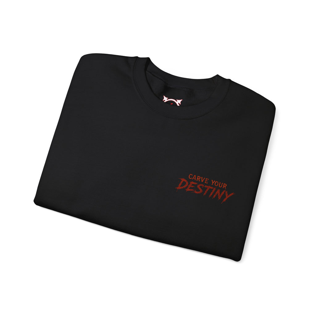 Carve Your Destiny Pumpkin Sweatshirt in Black — folded view