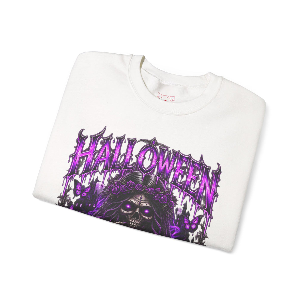 Beautiful Deception Skeleton Sweatshirt in White — folded view