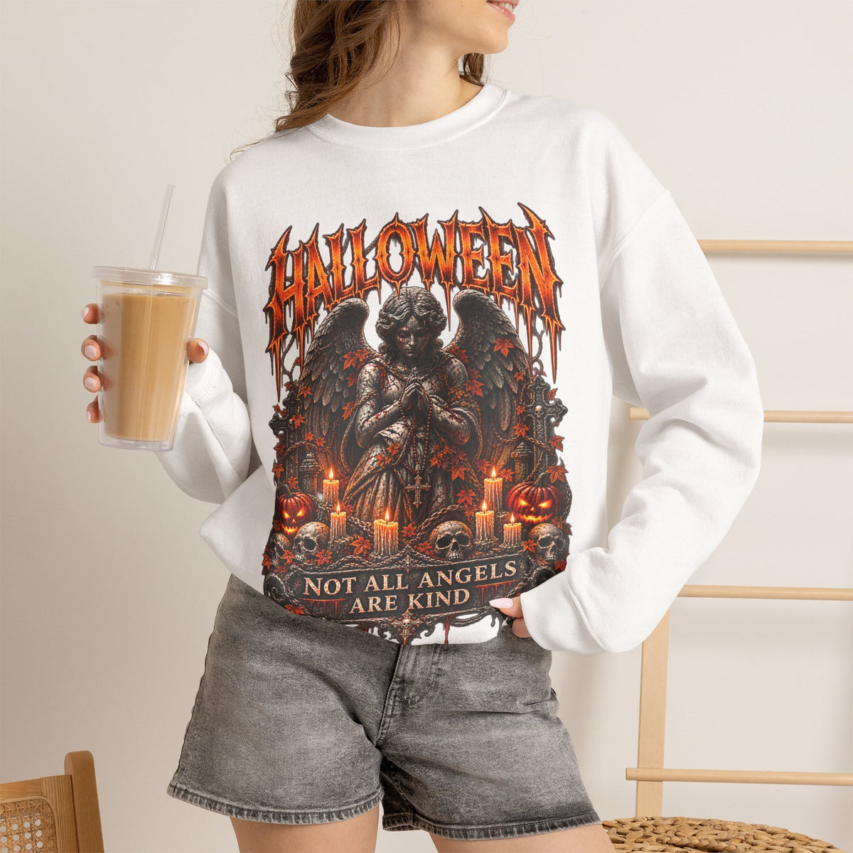 Not All Angels Sweatshirt in White — model view