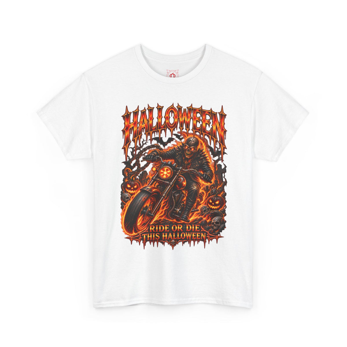 Ride or Die Skeleton Biker T-Shirt in White — front view