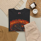 Darkness Grows Pumpkin Tree T-Shirt in Black — folded view
