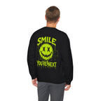 You Are Next Creepy Smiley Sweatshirt in Black — model view