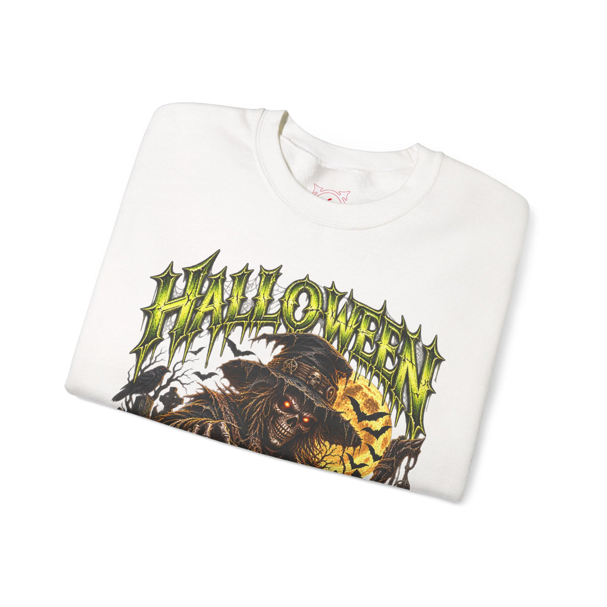 No One Leaves Scarecrow Sweatshirt in White — folded view