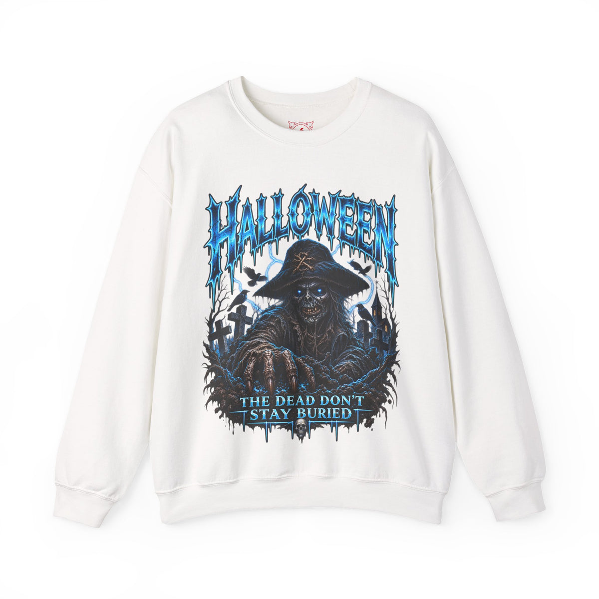 Never Buried Scarecrow Sweatshirt in White — front view