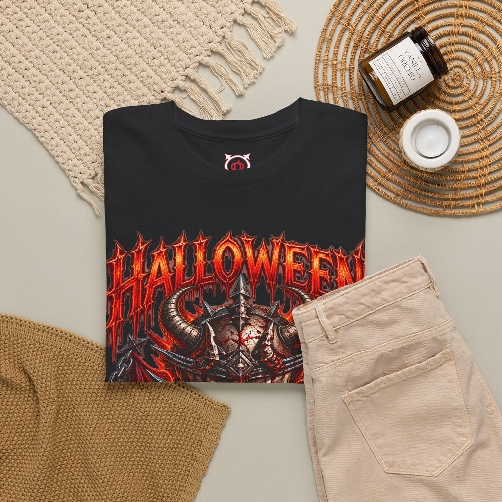 Hell Is Coming Horned Skull T-Shirt in Black — folded view