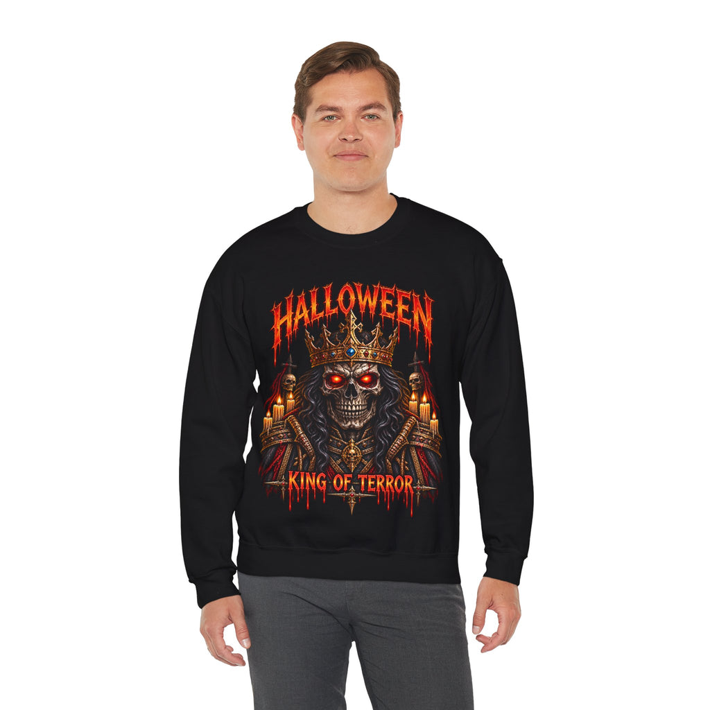 Crowned Terror Skeleton King Sweatshirt in Black — model view