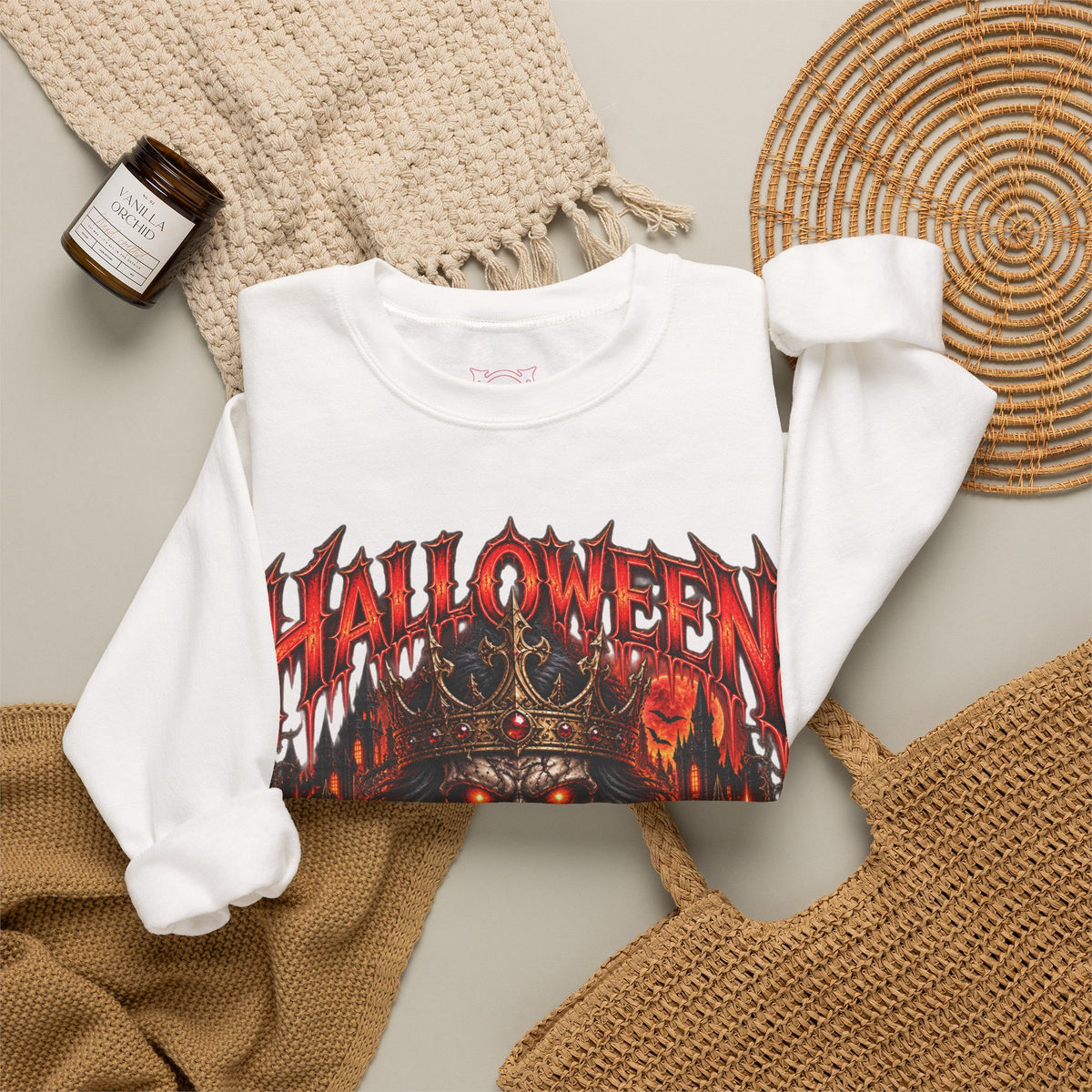 King of Terror Skeleton Sweatshirt in White — folded view