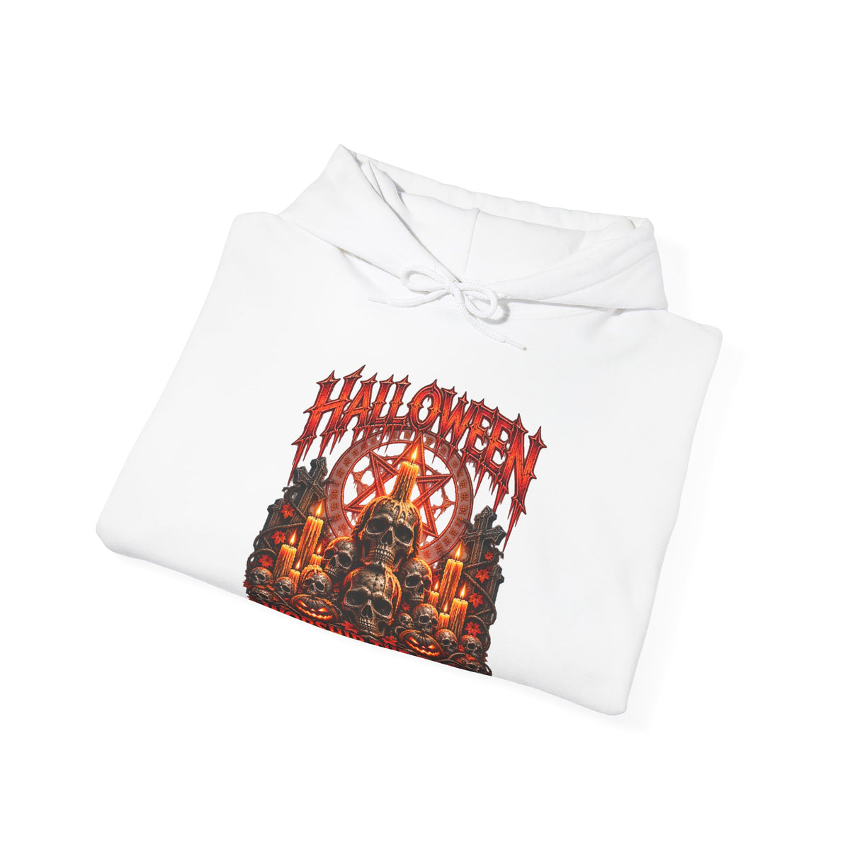 Worship the Dark Occult Hoodie in White — folded view
