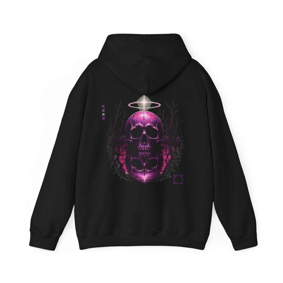 Death Is Salvation Skull Hoodie in Black — back view
