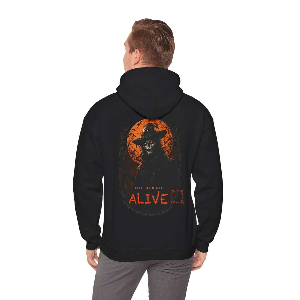 Keep the Night Alive Skeleton Hoodie in Black — model view