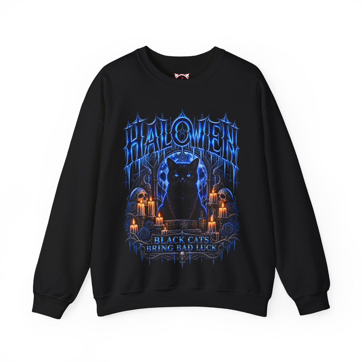 Black Cat Omen Sweatshirt in Black — front view