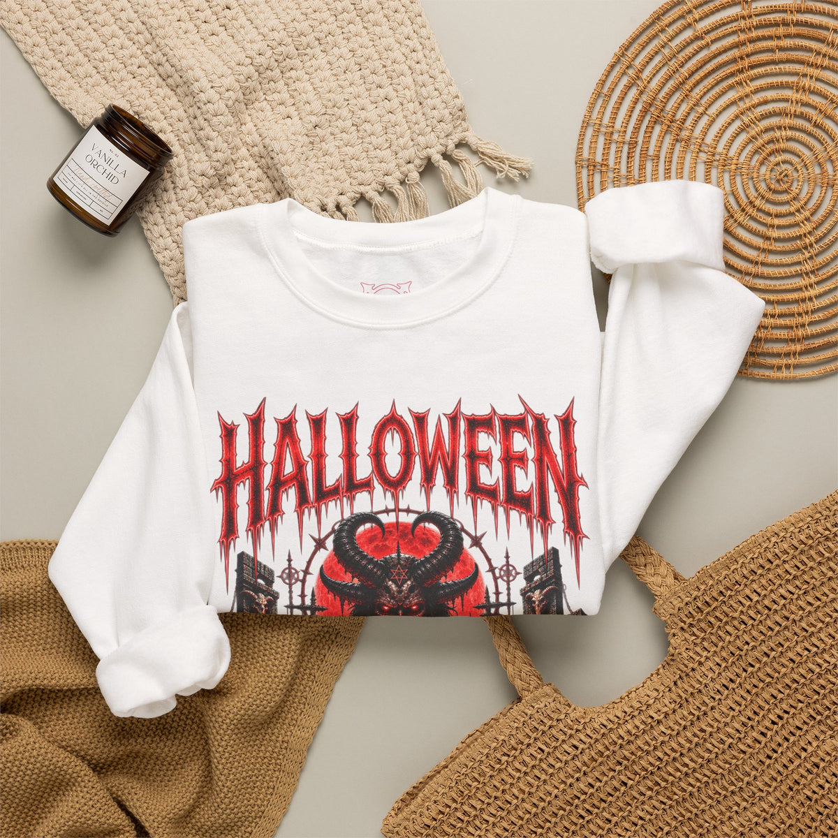 The Ritual Occult Sweatshirt in White — folded view