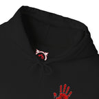 Red Handprint Hoodie in Black — front view