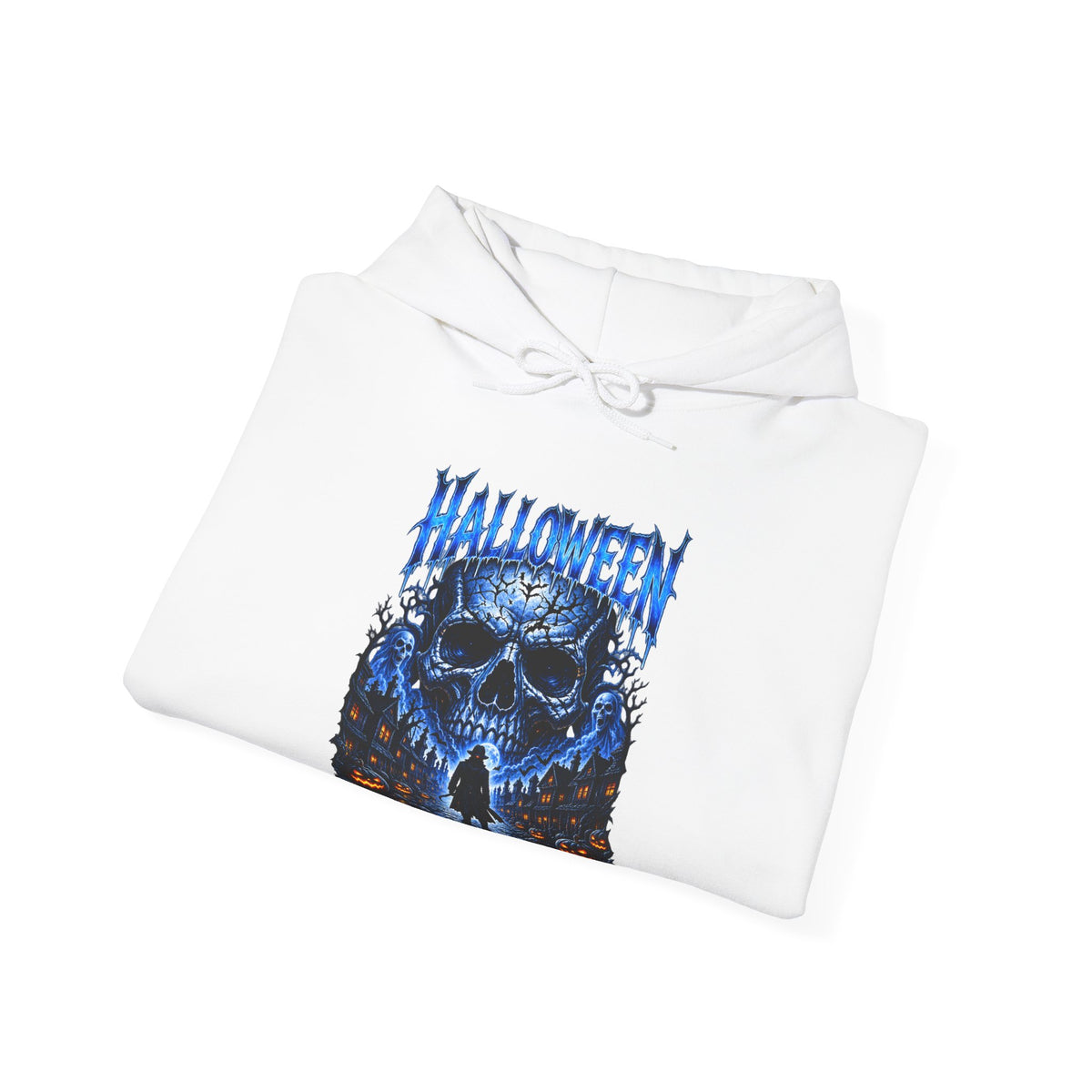Fear Never Dies Skull Hoodie in White — folded view