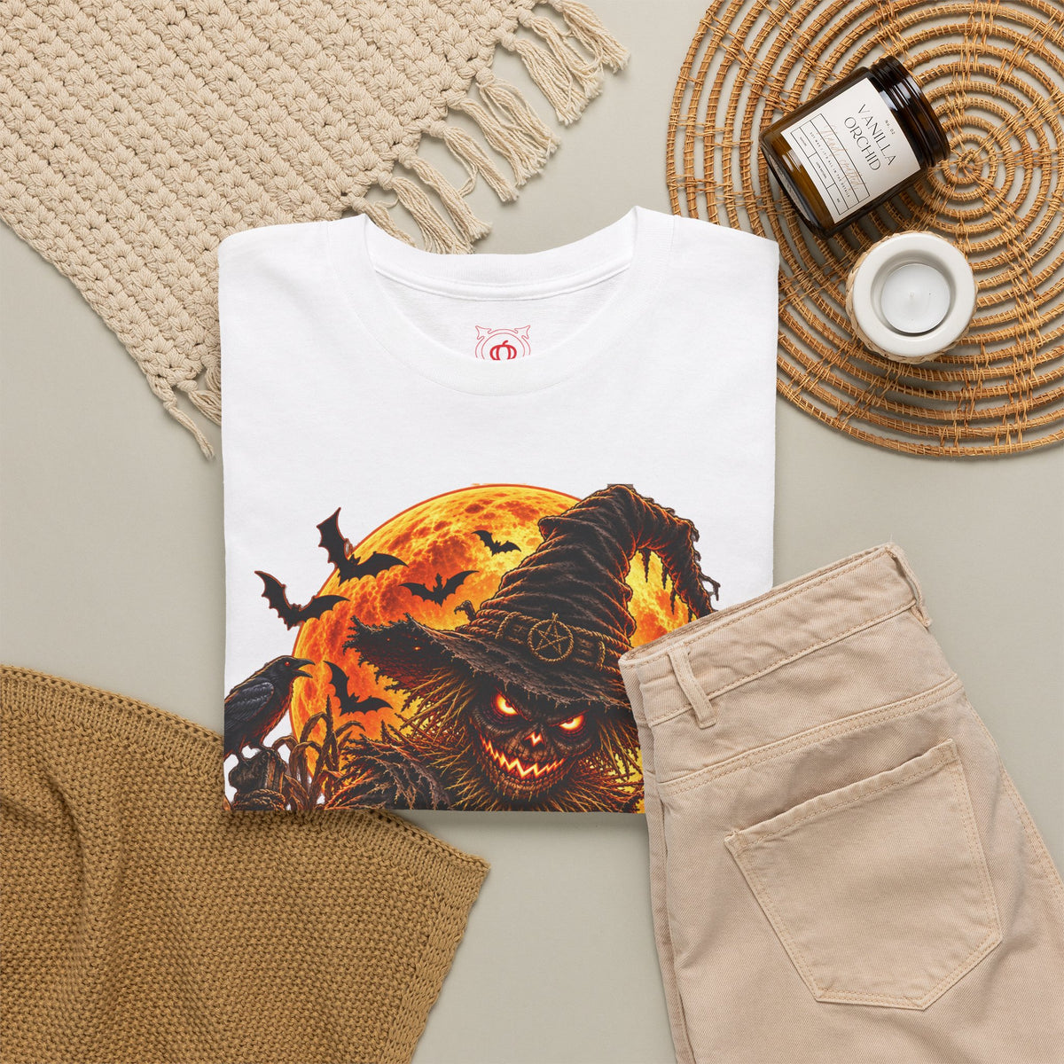 Fear Lives Here Scarecrow T-Shirt in White — folded view