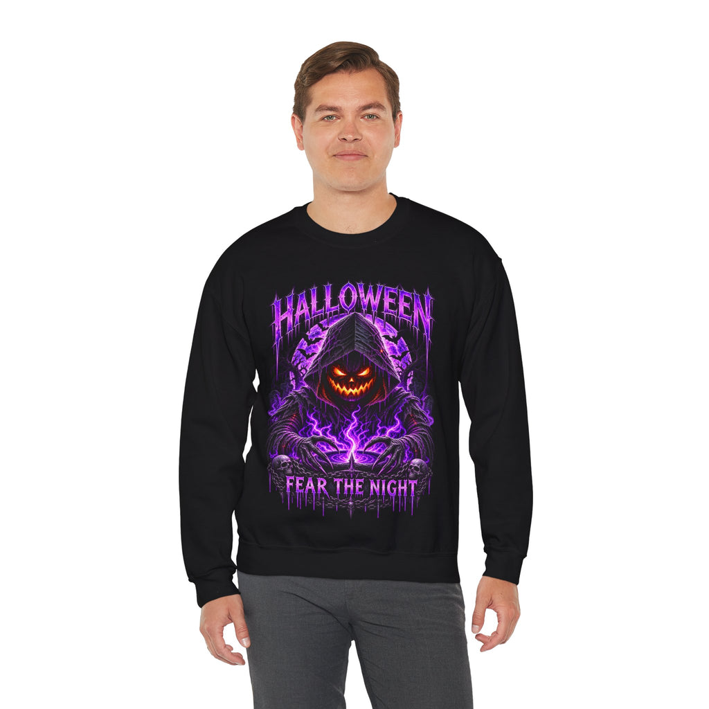 Fear the Night Pumpkin Sweatshirt in Black — model view