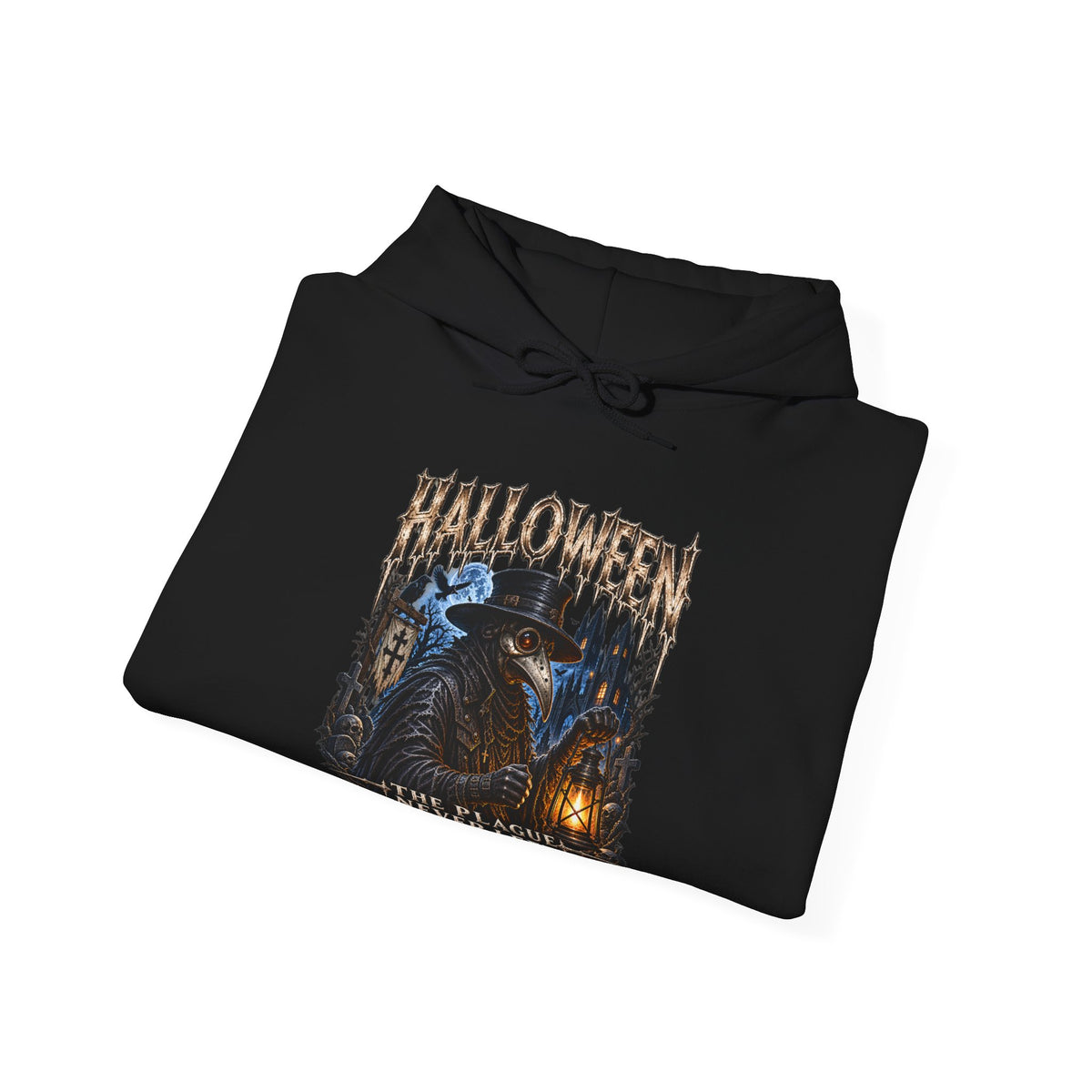 Plague Watch Plague Doctor Hoodie in Black — folded view