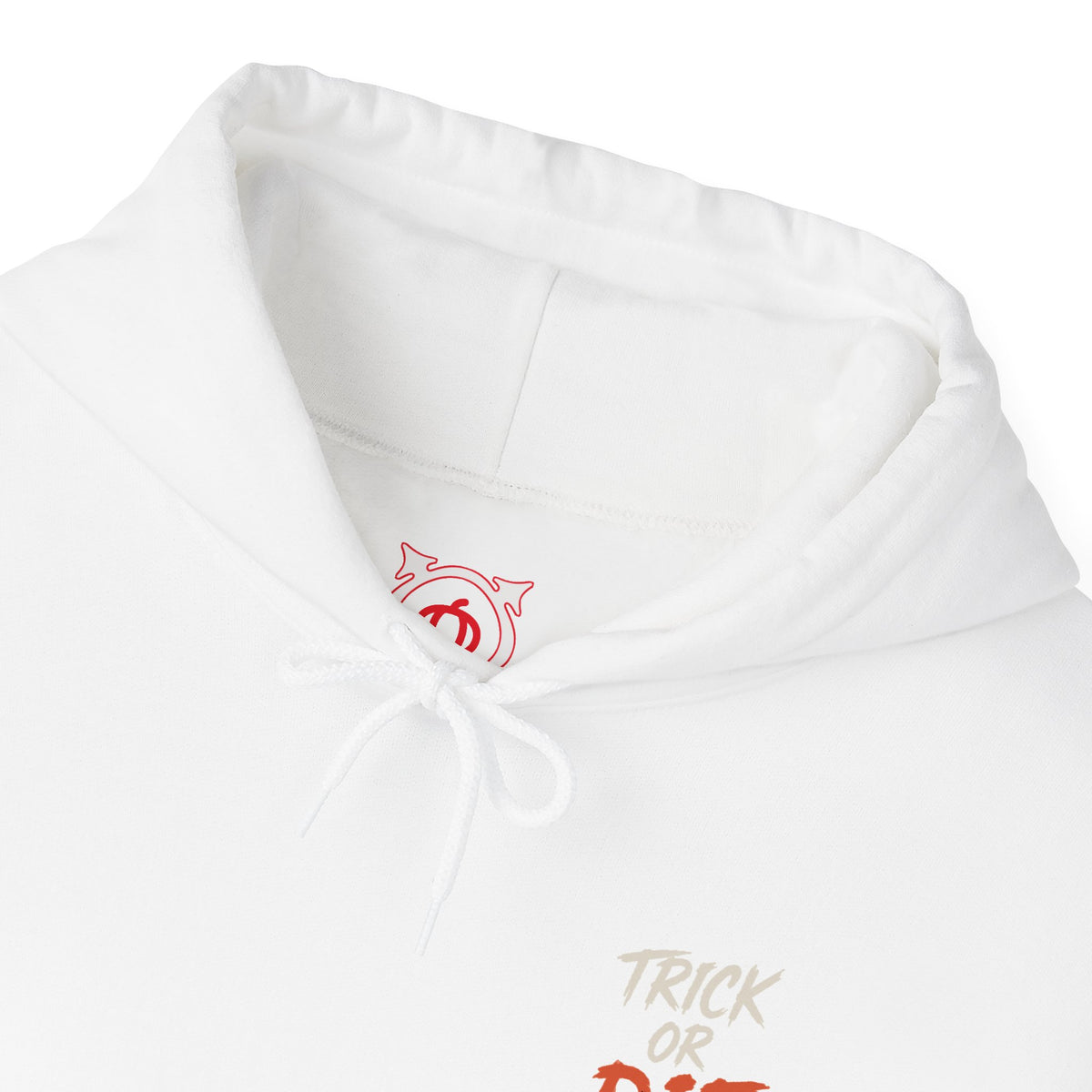 Trick or Die Halloween Hoodie in White — front view