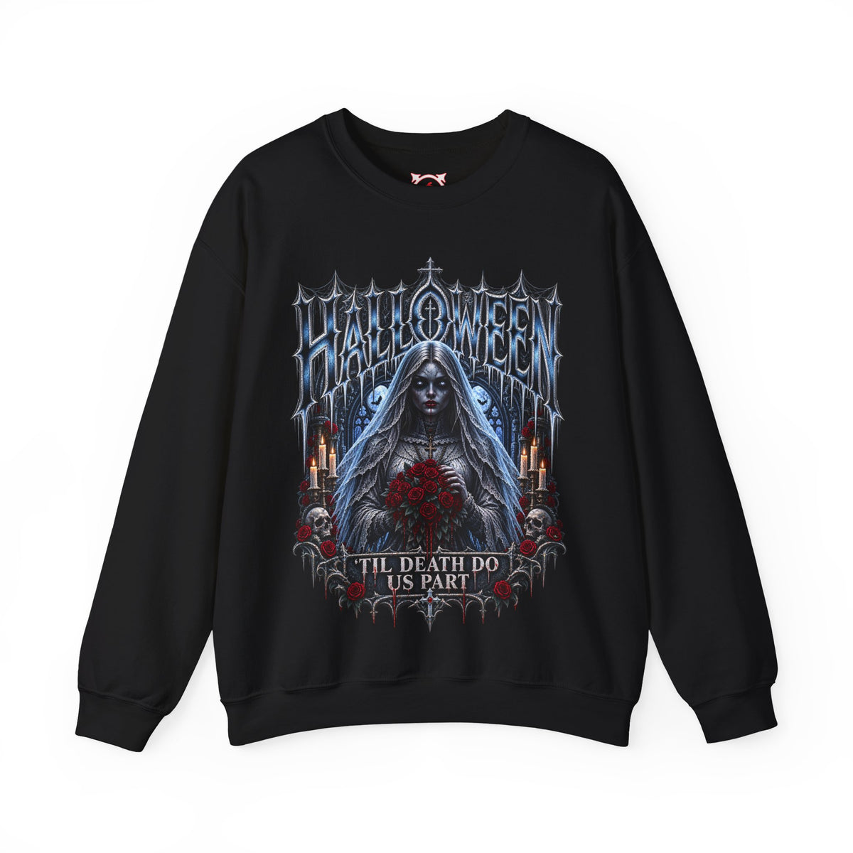Midnight Vows Gothic Bride Sweatshirt in Black — front view