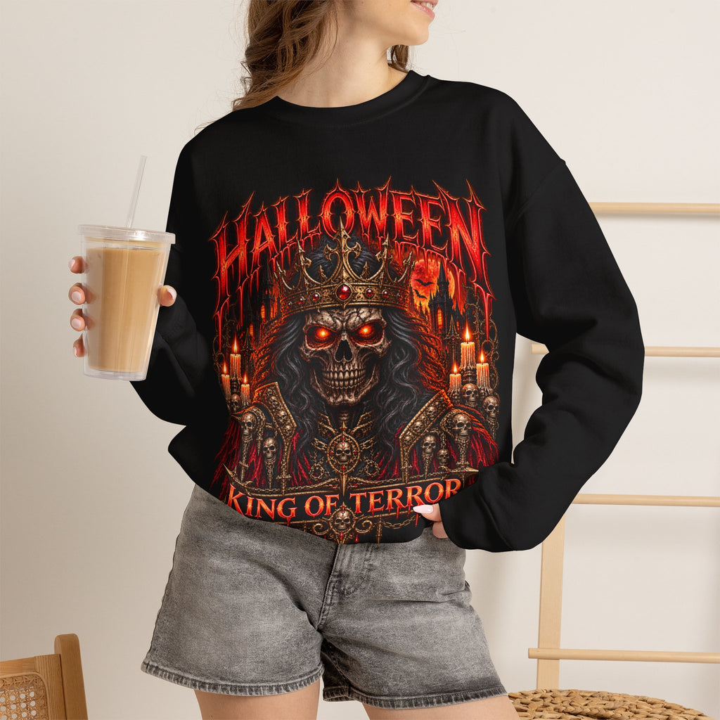 King of Terror Skeleton Sweatshirt in Black — model view