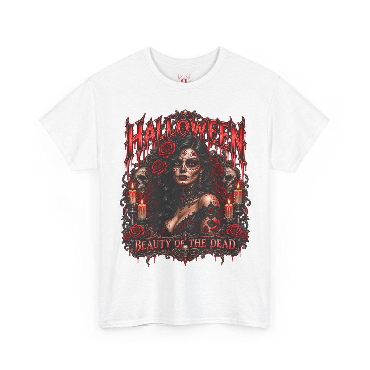 Beauty of the Dead Gothic Portrait T-Shirt in White — front view