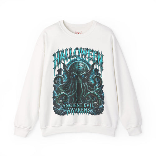 Ancient Awakening Tentacle Creature Sweatshirt in White — front view
