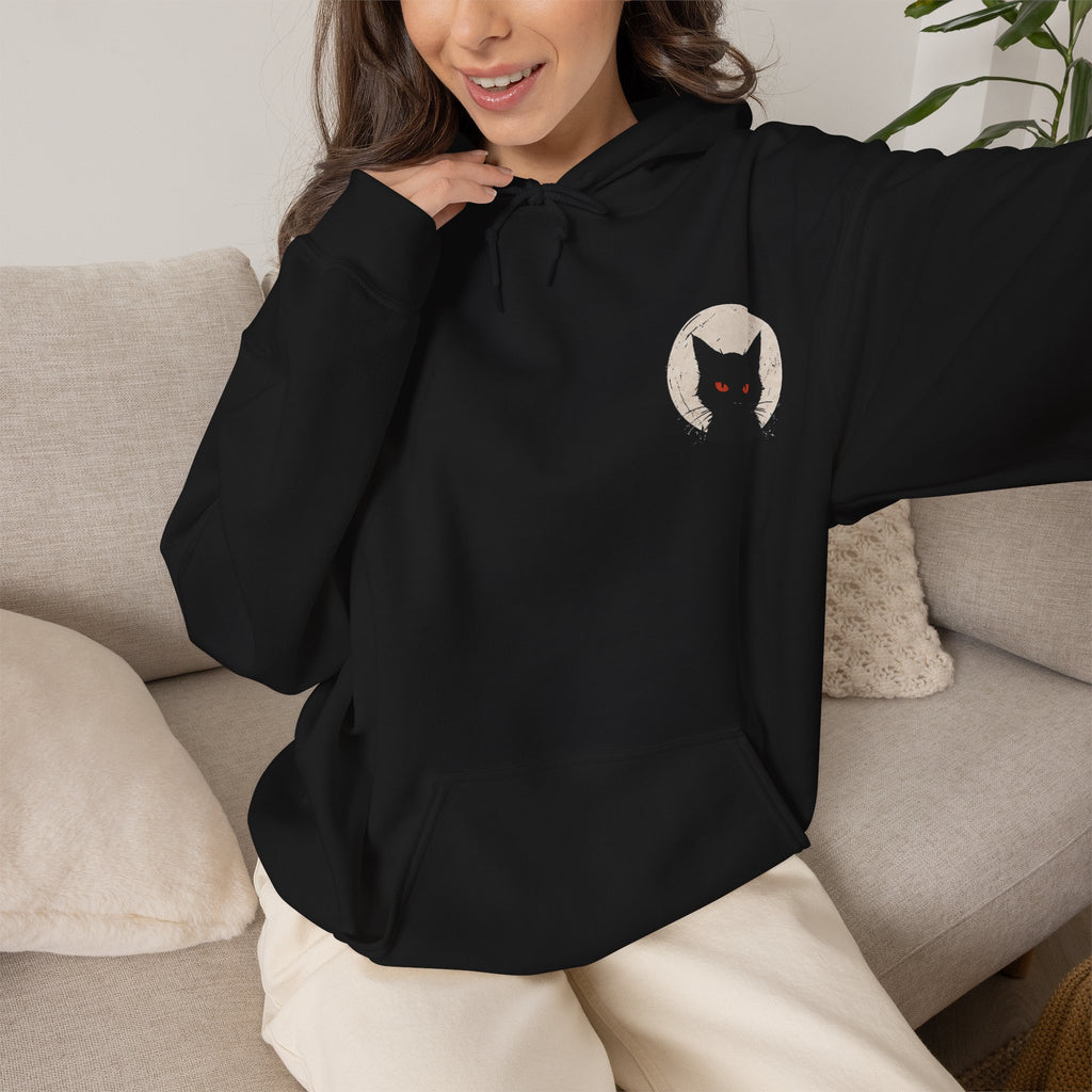 Black Cat Moon Hoodie in Black — model view