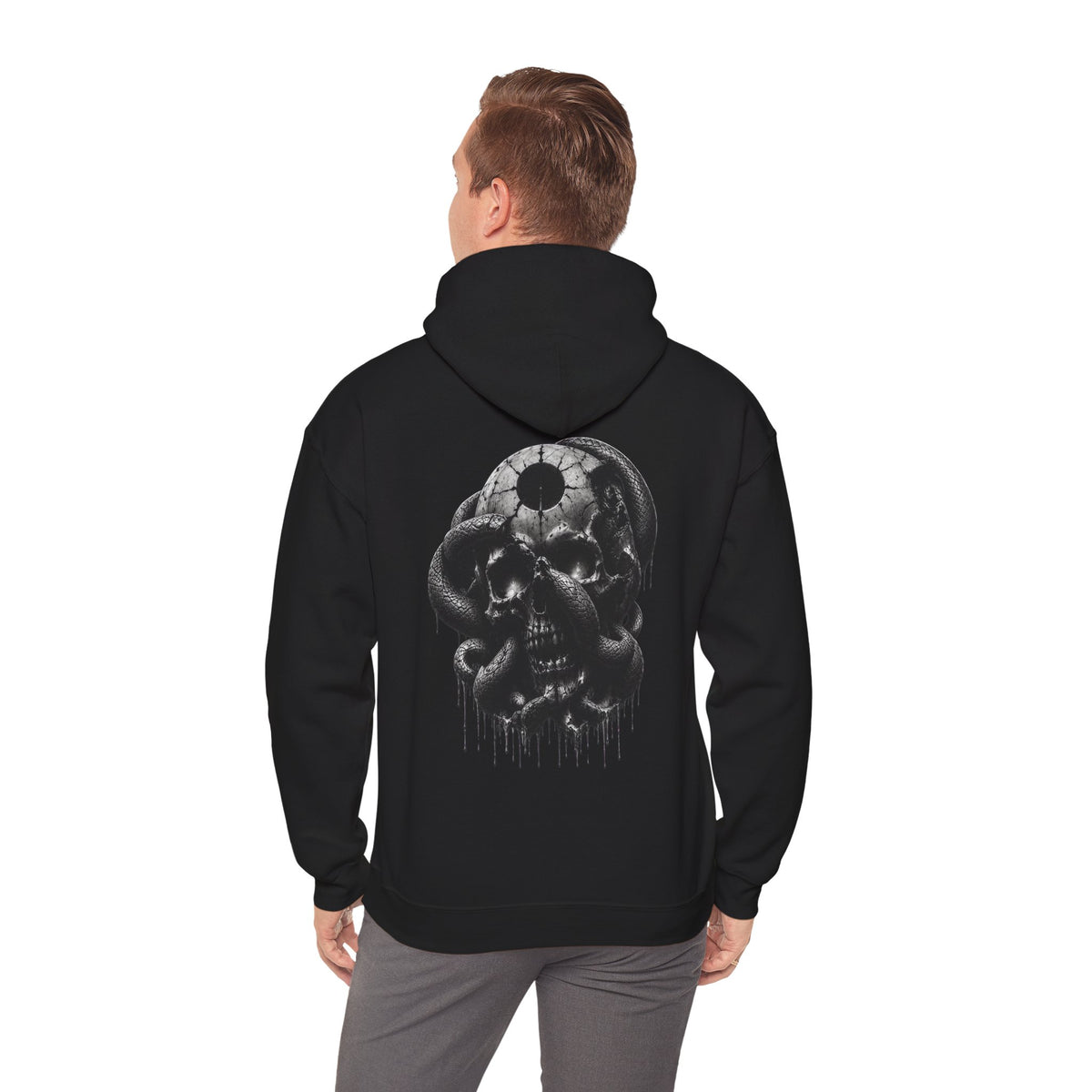 Eclipse Serpent Skull Hoodie in Black — model view