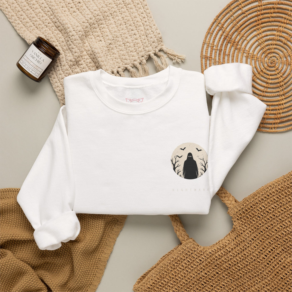 Nightmare Moon Ghost Sweatshirt in White — folded view