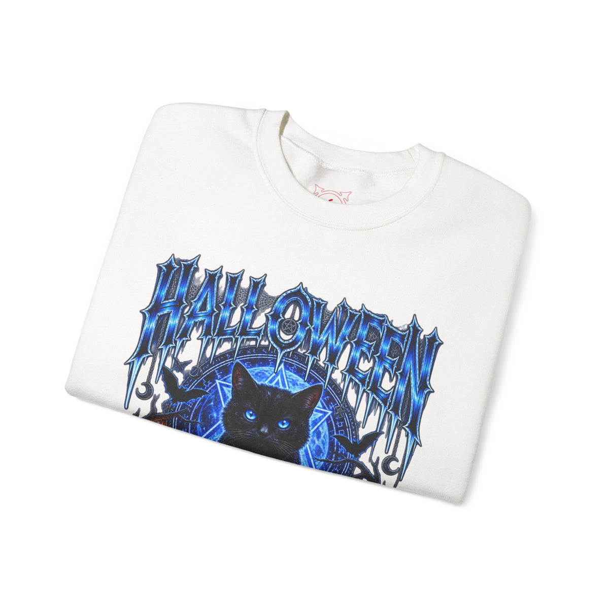 Black Cat Ritual Sweatshirt in White — folded view
