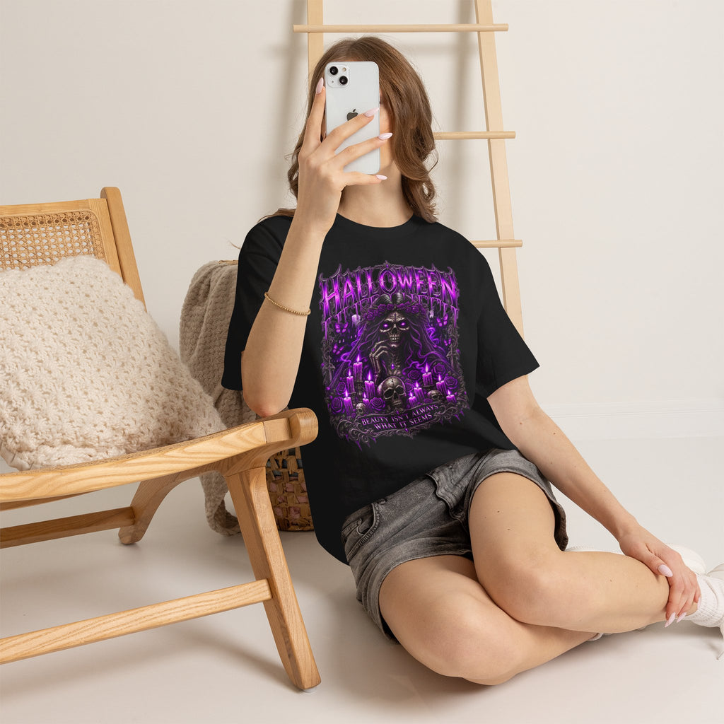 Beautiful Deception Skeleton T-Shirt in Black — model view