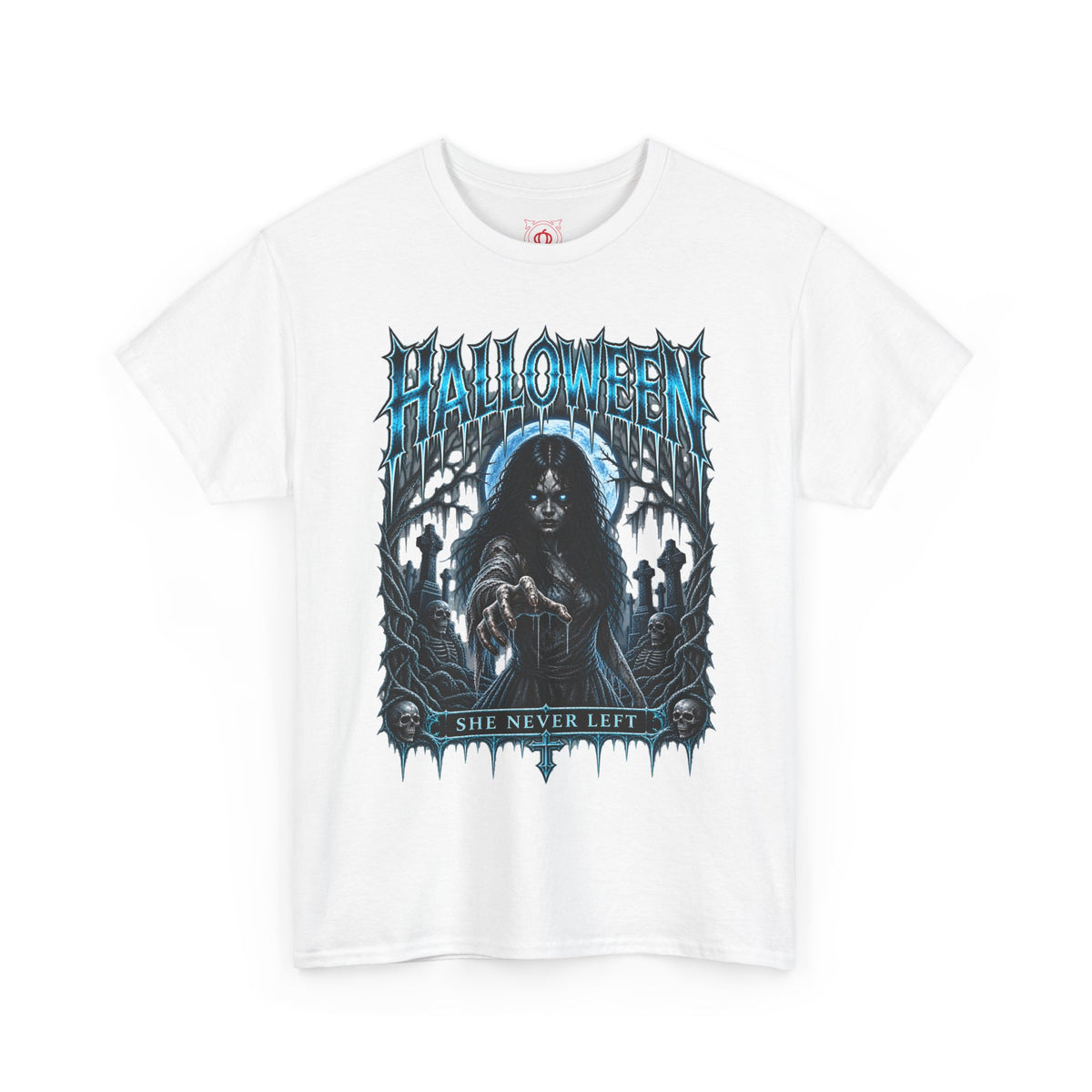 She Never Left Ghost T-Shirt in White — front view