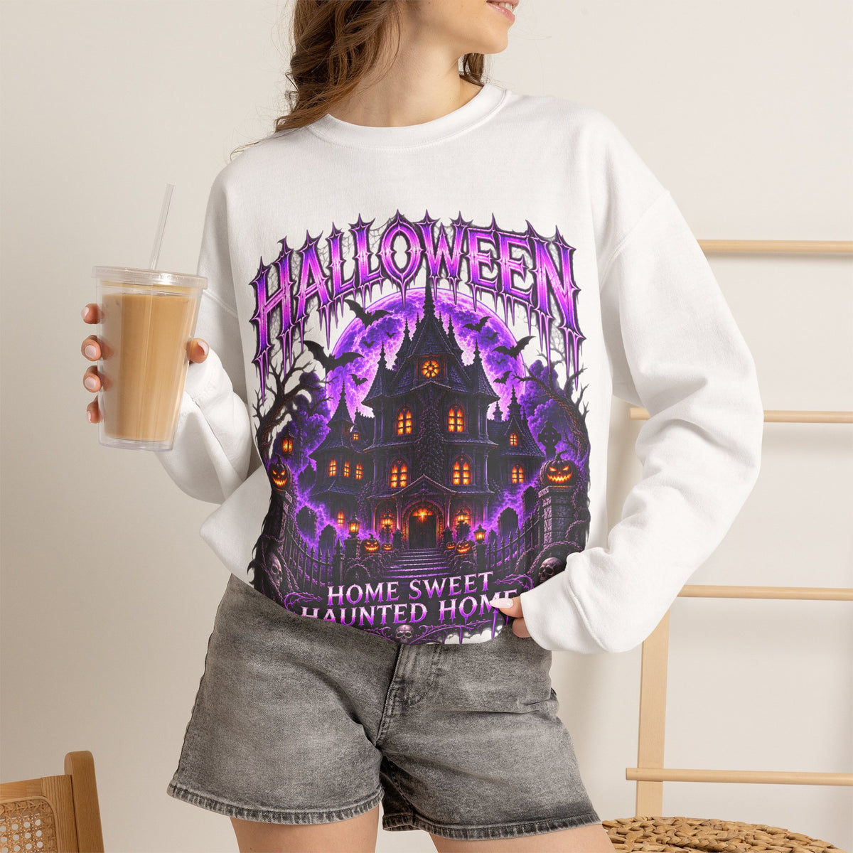 Haunted Home Sweatshirt in White — model view