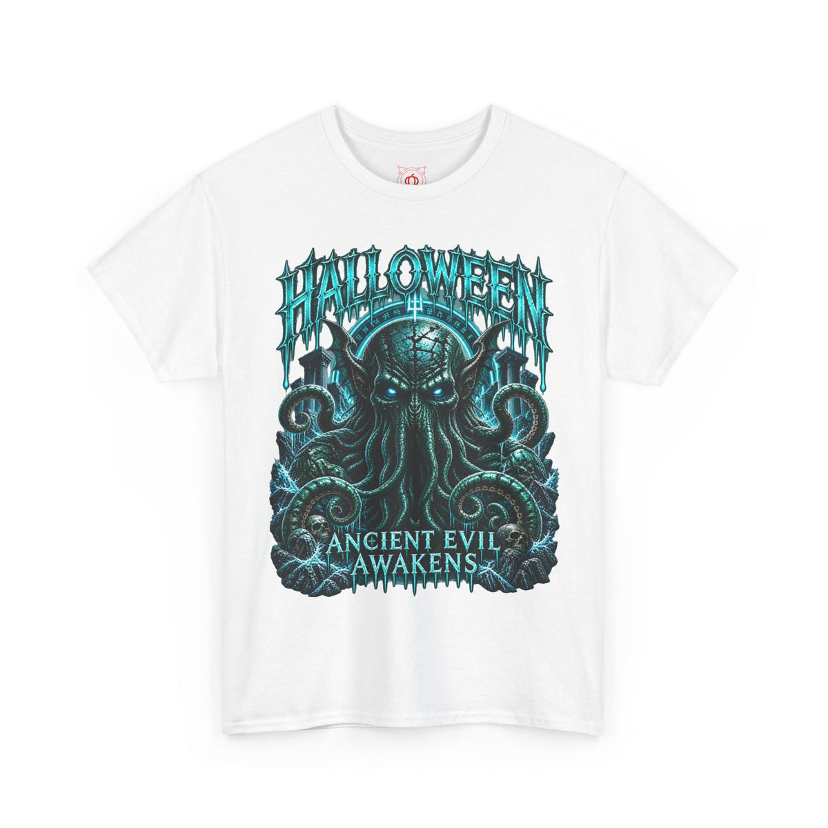 Ancient Awakening Tentacle Creature T-Shirt in White — front view