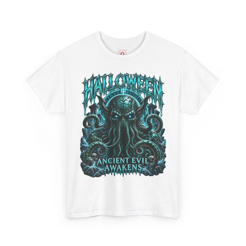 Ancient Awakening Tentacle Creature T-Shirt in White — front view