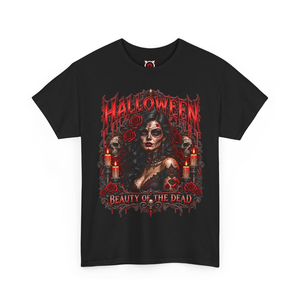 Beauty of the Dead Gothic Portrait T-Shirt in Black — front view