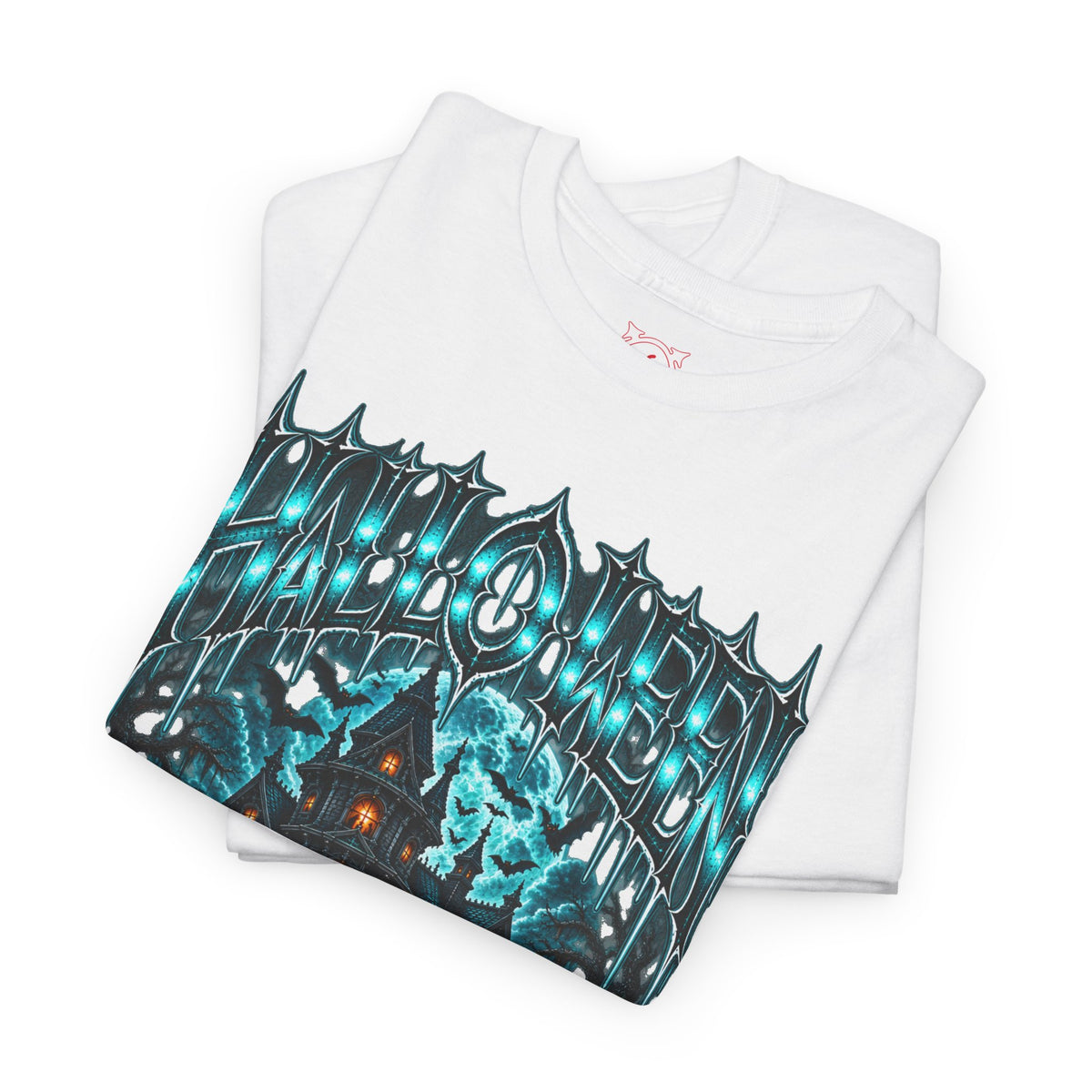 Midnight Manor Haunted House T-Shirt in White — folded view