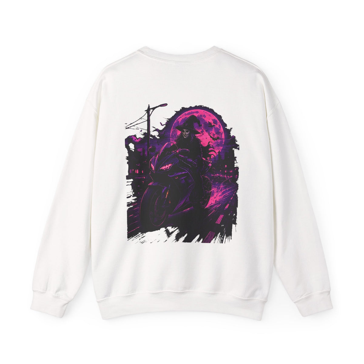 Night Ride Motorcycle Sweatshirt in White — back view