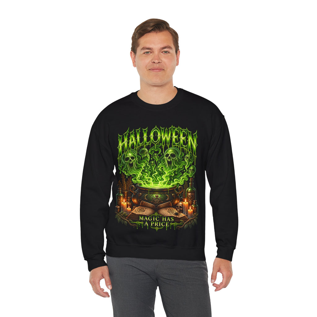 Magic Has a Price Cauldron Sweatshirt in Black — model view